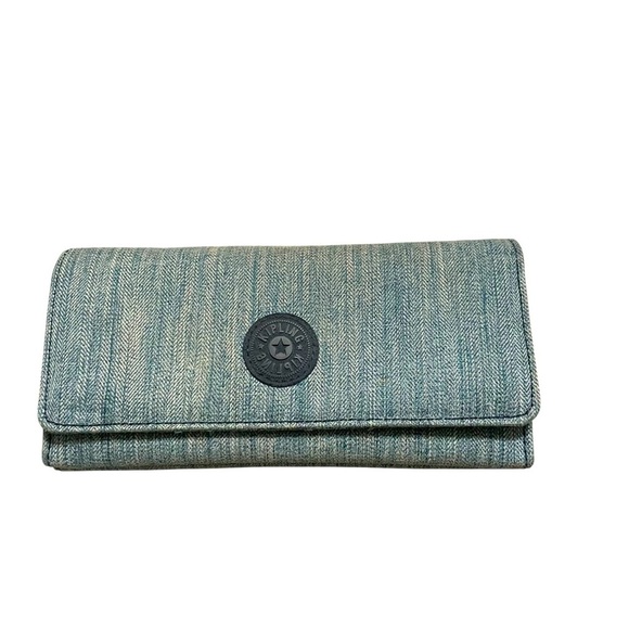 Kipling Women's Large Printed Fashion Wristlet Wallet Blue / Gray - Picture 2 of 10